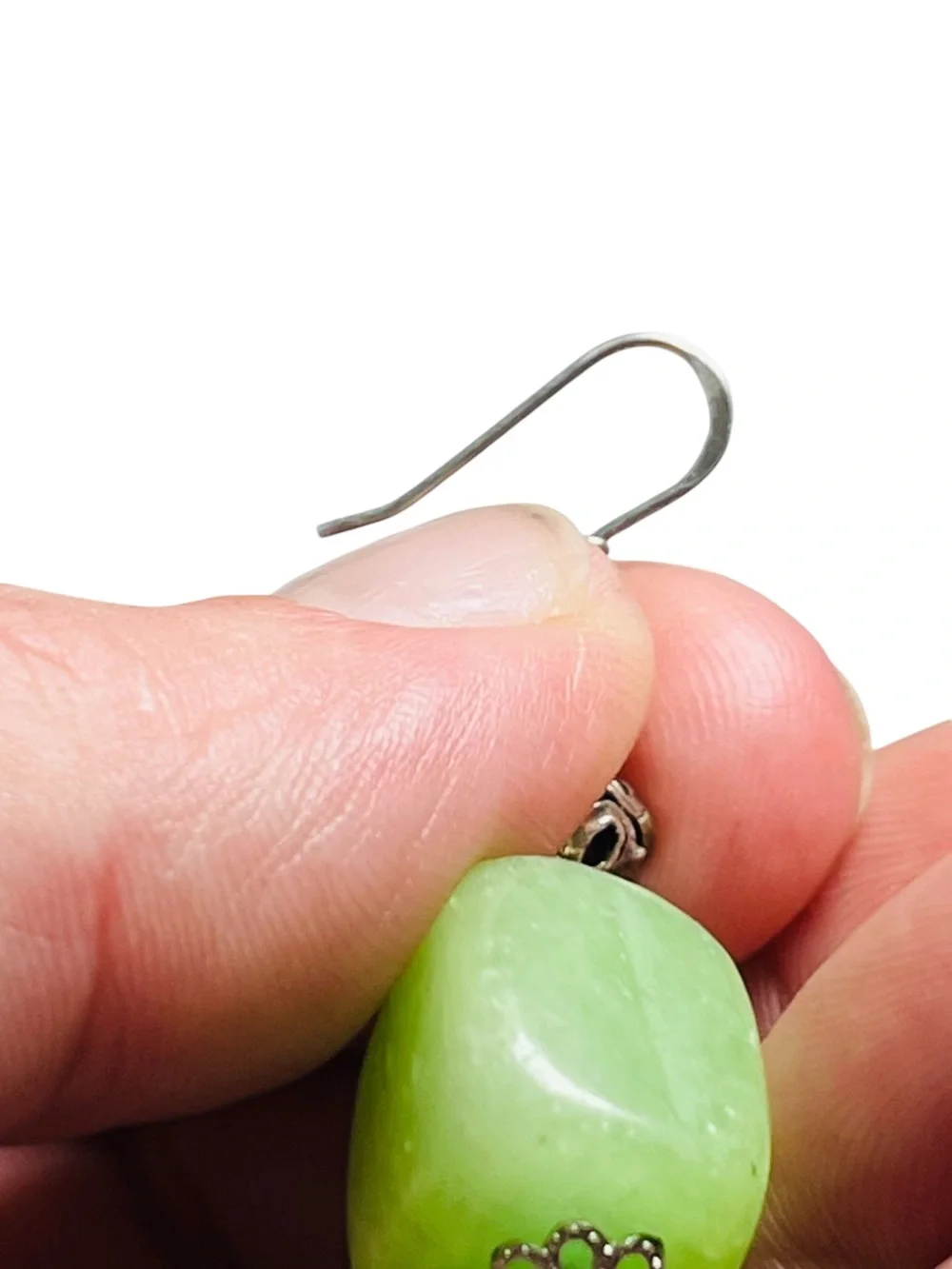 Vtg MCM Sterling Silver 925 Light Green Jade Cube Drop Dangle Earrings 15.8g